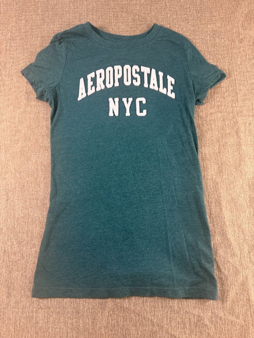 Aeropostale NYC Graphic T-Shirt Heather Forest Green Small Women Classic Crew